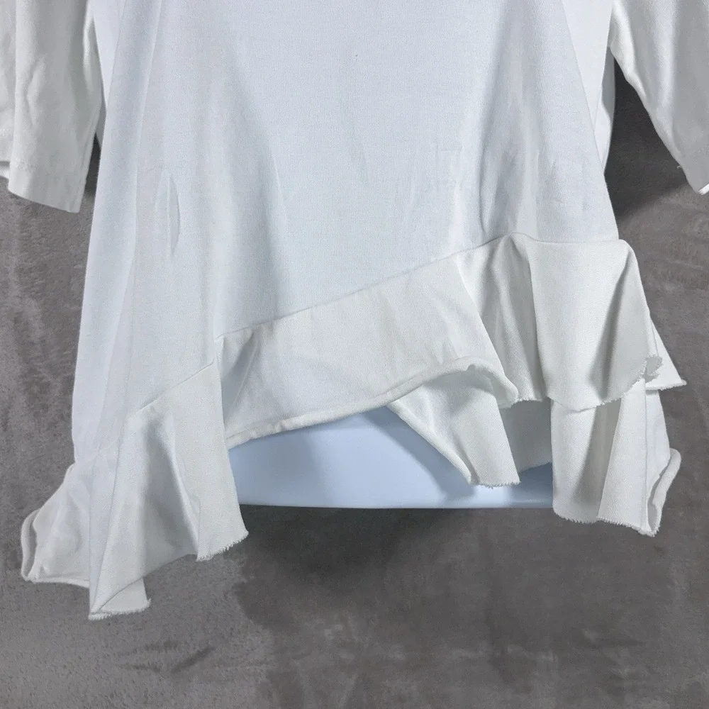 Sandro Ruffle Hem Top Womens 2 White Short Sleeve Peplum Designer Casual